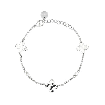 Bracciale Kidult Style in acciaio fiori e cristalli bianchi 19 cm