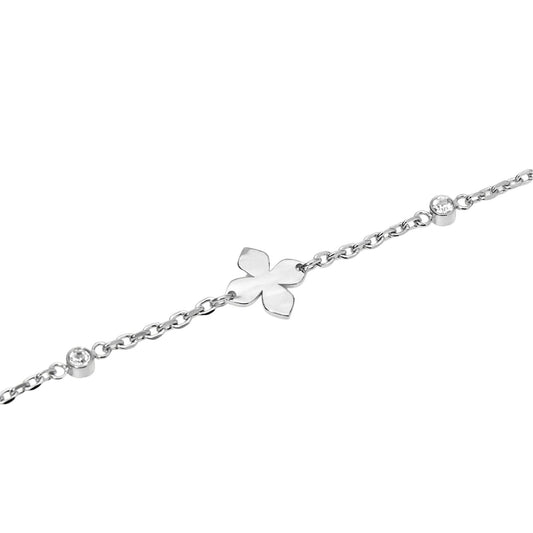 Bracciale Kidult Style in acciaio fiori e cristalli bianchi 19 cm