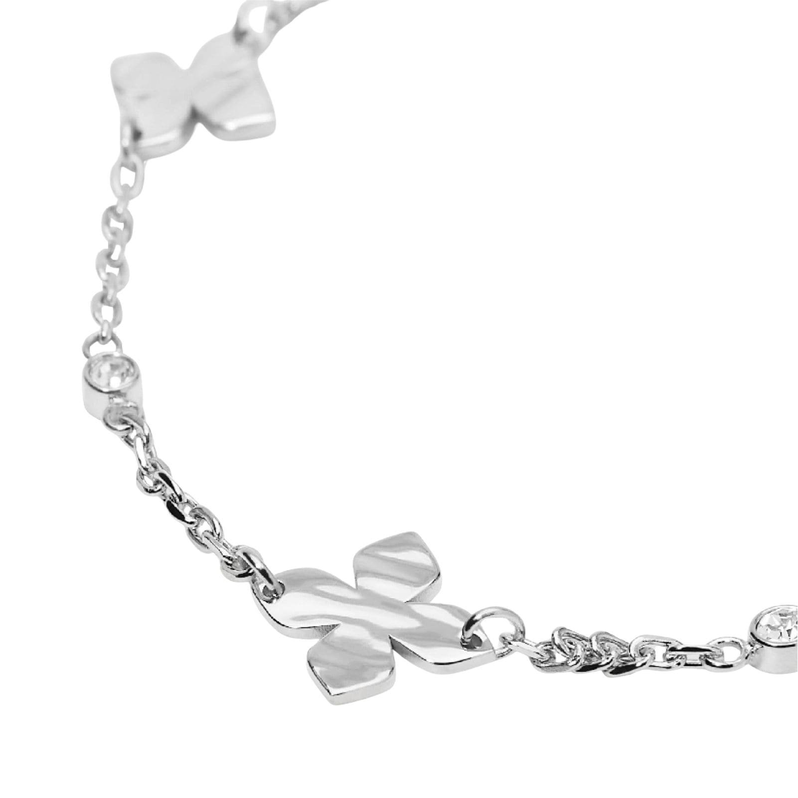 Bracciale Kidult Style in acciaio fiori e cristalli bianchi 19 cm