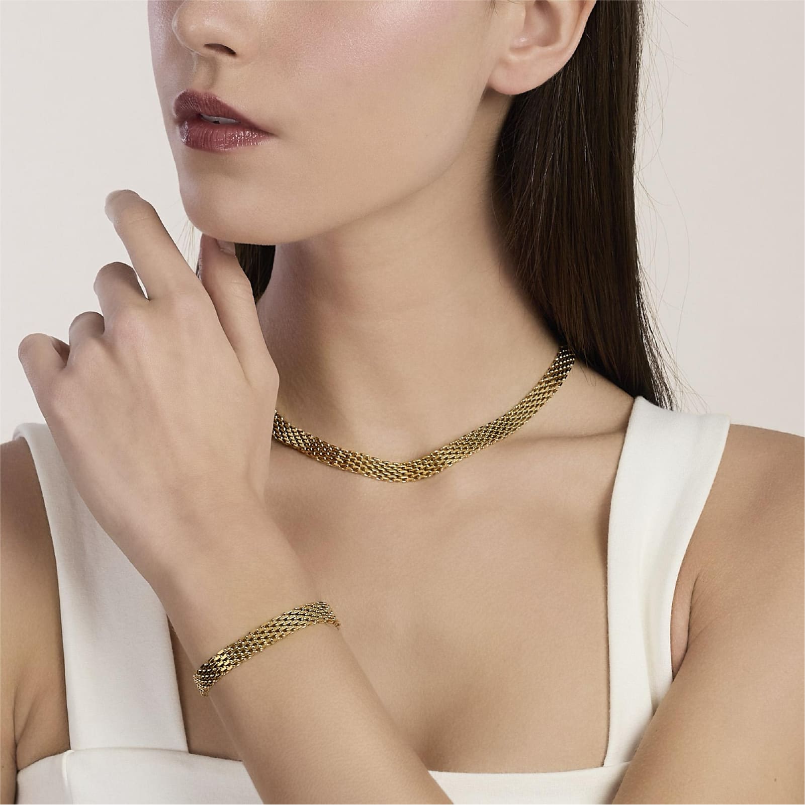 Bracciale Kidult Style in acciaio pvd oro con catena mesh 19,5 cm