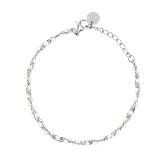 Bracciale catena Kidult Style in acciaio con perle conchiglia 19,5 cm