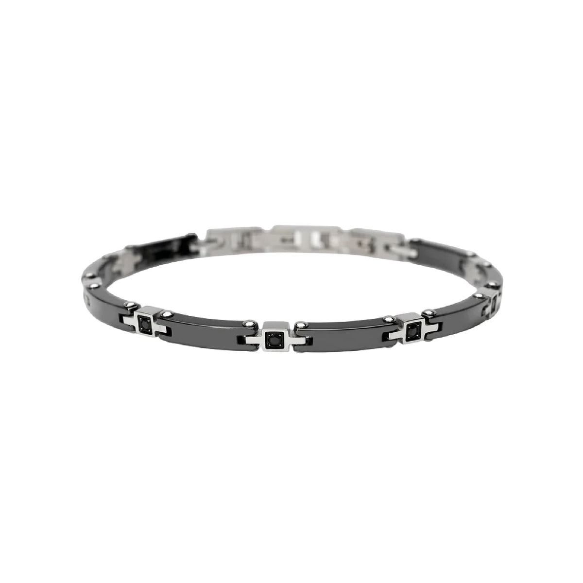 Bracciale catena Kidult Style 22 in acciaio ceramica cristalli 21 cm