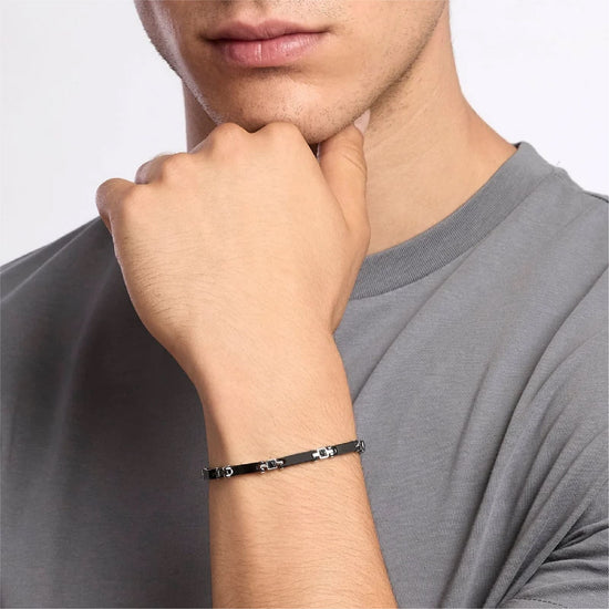 Bracciale catena Kidult Style 22 in acciaio ceramica cristalli 21 cm
