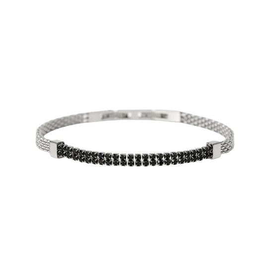 Bracciale catena Kidult Style 15 in acciaio e cristalli neri 21 cm