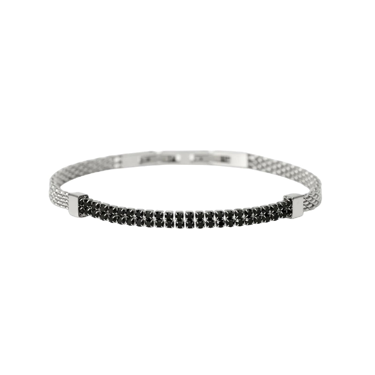 Bracciale catena Kidult Style 15 in acciaio e cristalli neri 21 cm