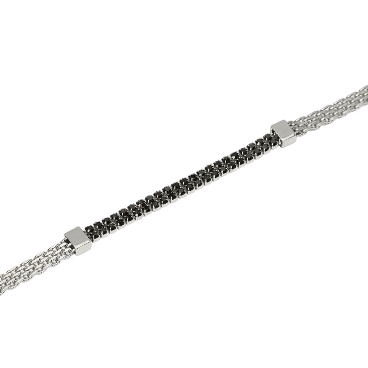 Bracciale catena Kidult Style 15 in acciaio e cristalli neri 21 cm