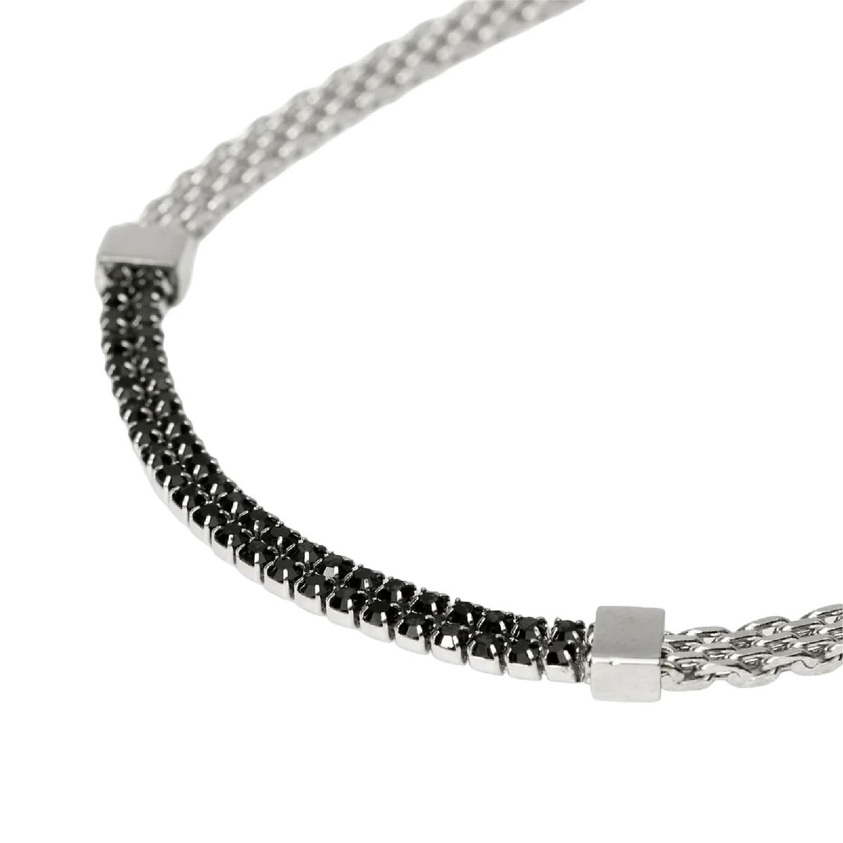 Bracciale catena Kidult Style 15 in acciaio e cristalli neri 21 cm