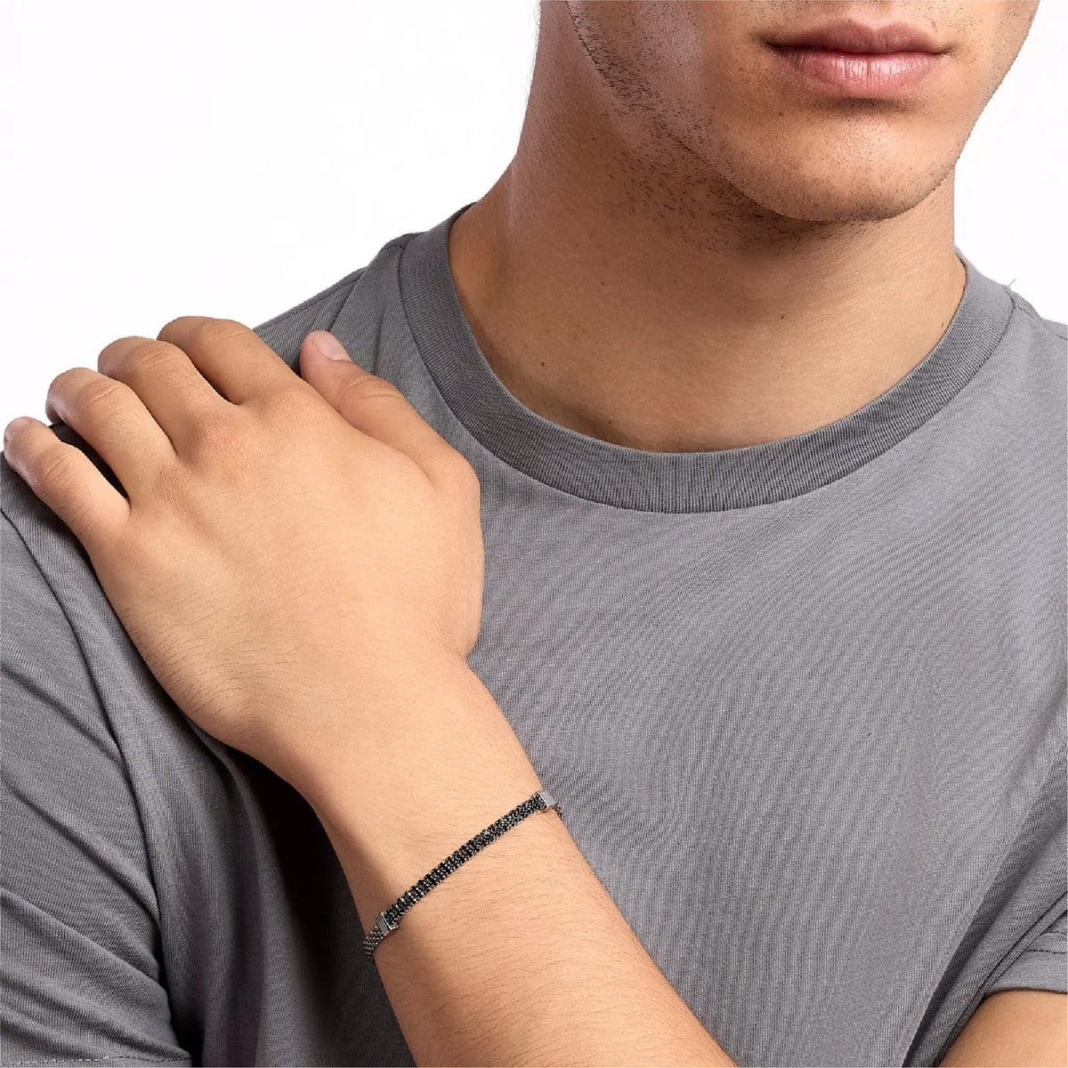 Bracciale catena Kidult Style 15 in acciaio e cristalli neri 21 cm