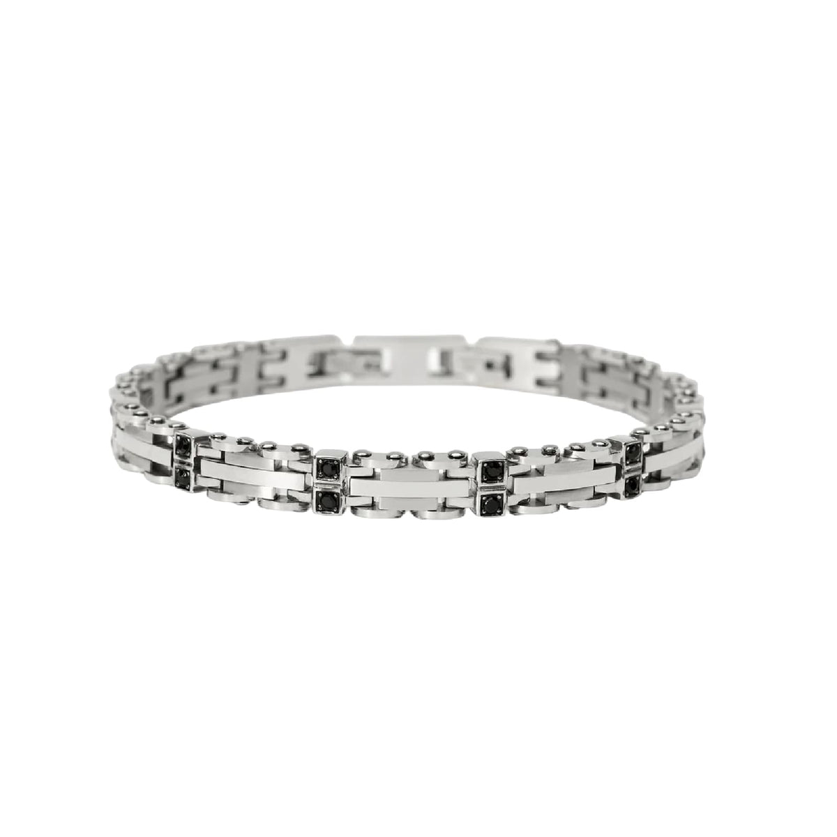 Bracciale catena Kidult Style 67 in acciaio e cristalli neri 21 cm
