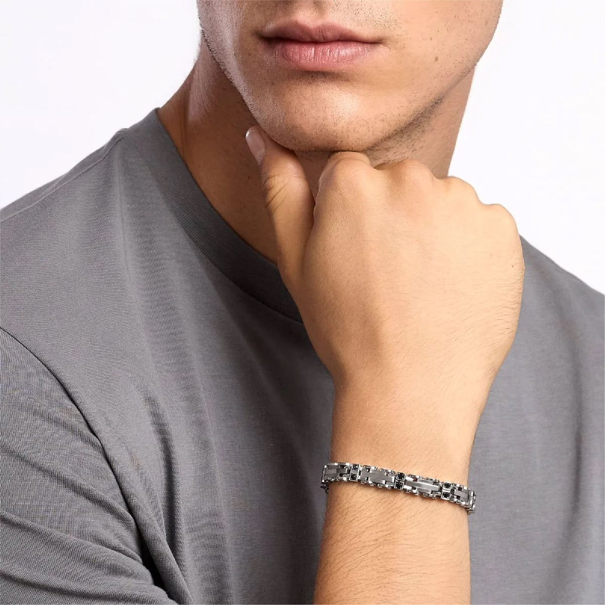 Bracciale catena Kidult Style 67 in acciaio e cristalli neri 21 cm