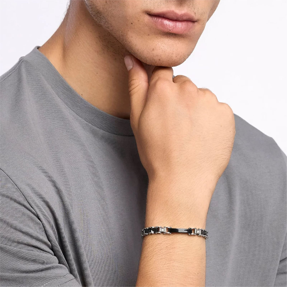 Bracciale catena Kidult Style 22 in acciaio cristalli bianchi 20,5 cm