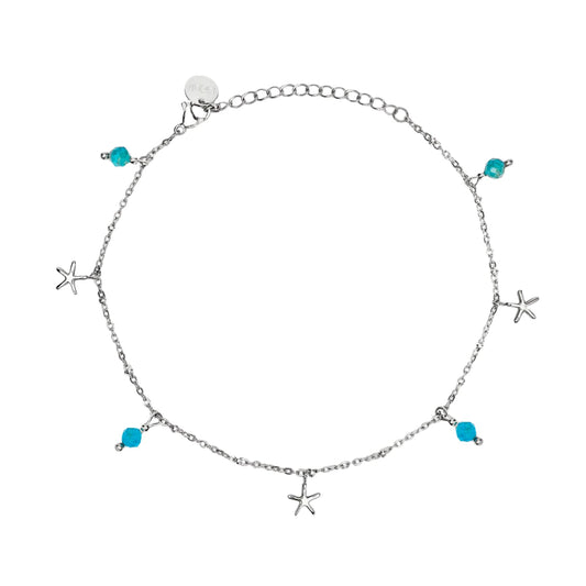 Cavigliera con pendenti Kidult Style 86 in acciaio e apatite Regolabile 21-25 cm
