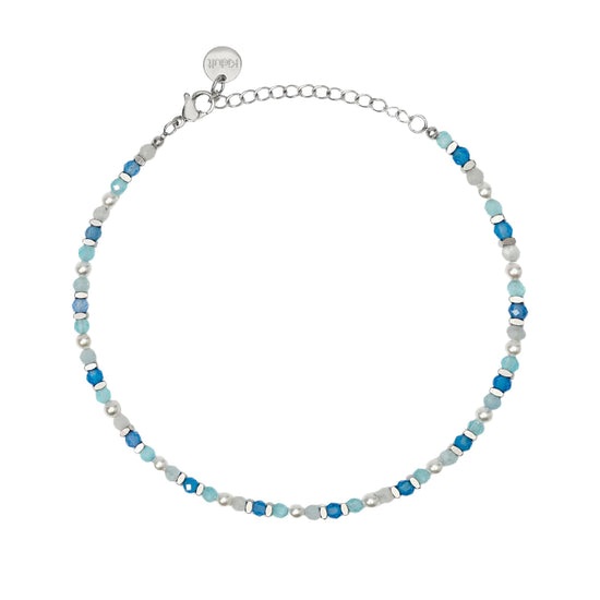 Cavigliera Kidult Style 86 in acciaio con perline azzurre Regolabile 21-25 cm
