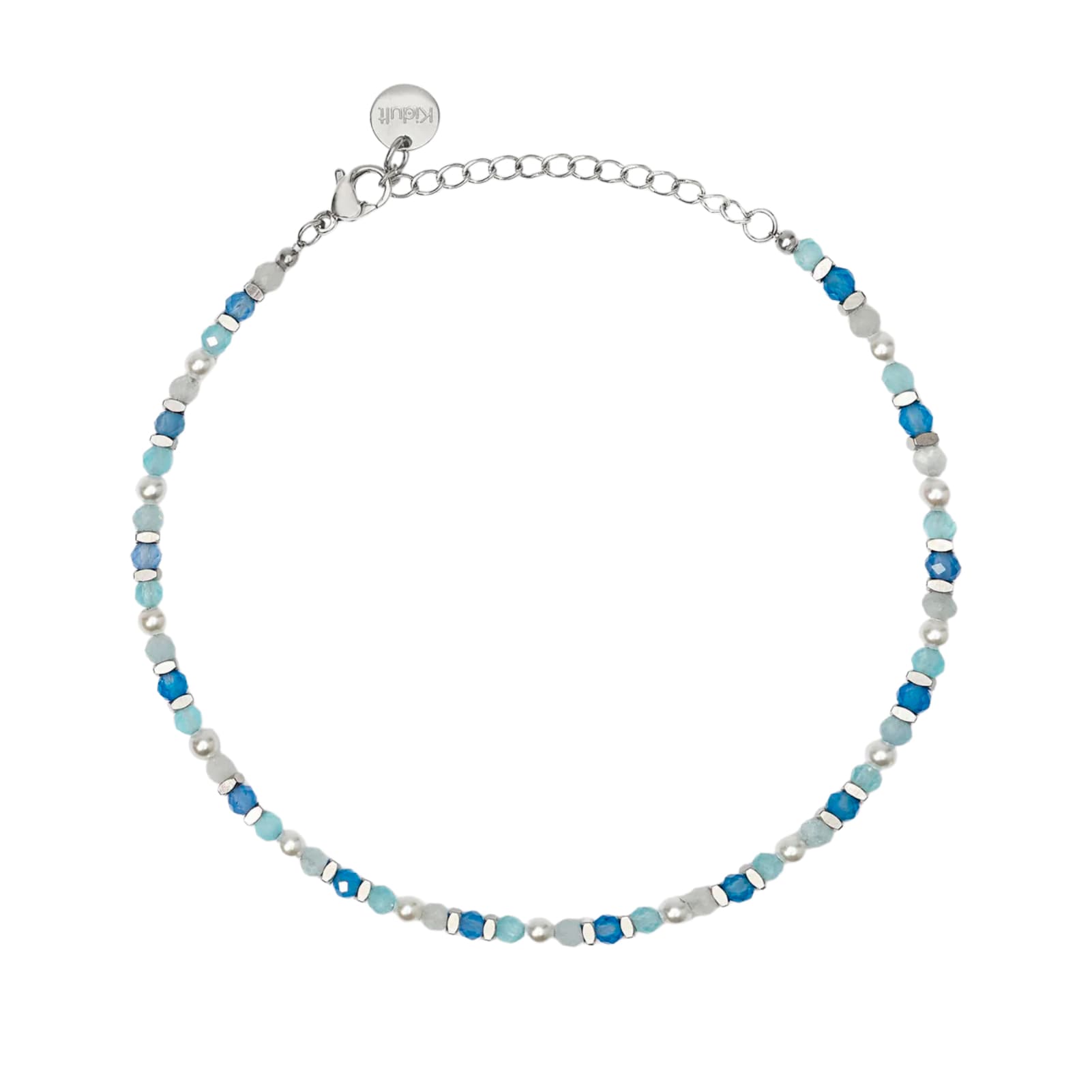 Cavigliera Kidult Style 86 in acciaio con perline azzurre Regolabile 21-25 cm