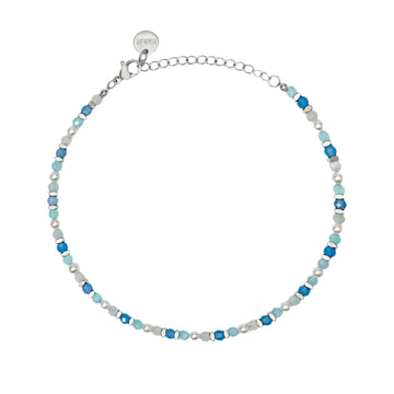 Cavigliera Kidult Style 86 in acciaio con perline azzurre Regolabile 21-25 cm