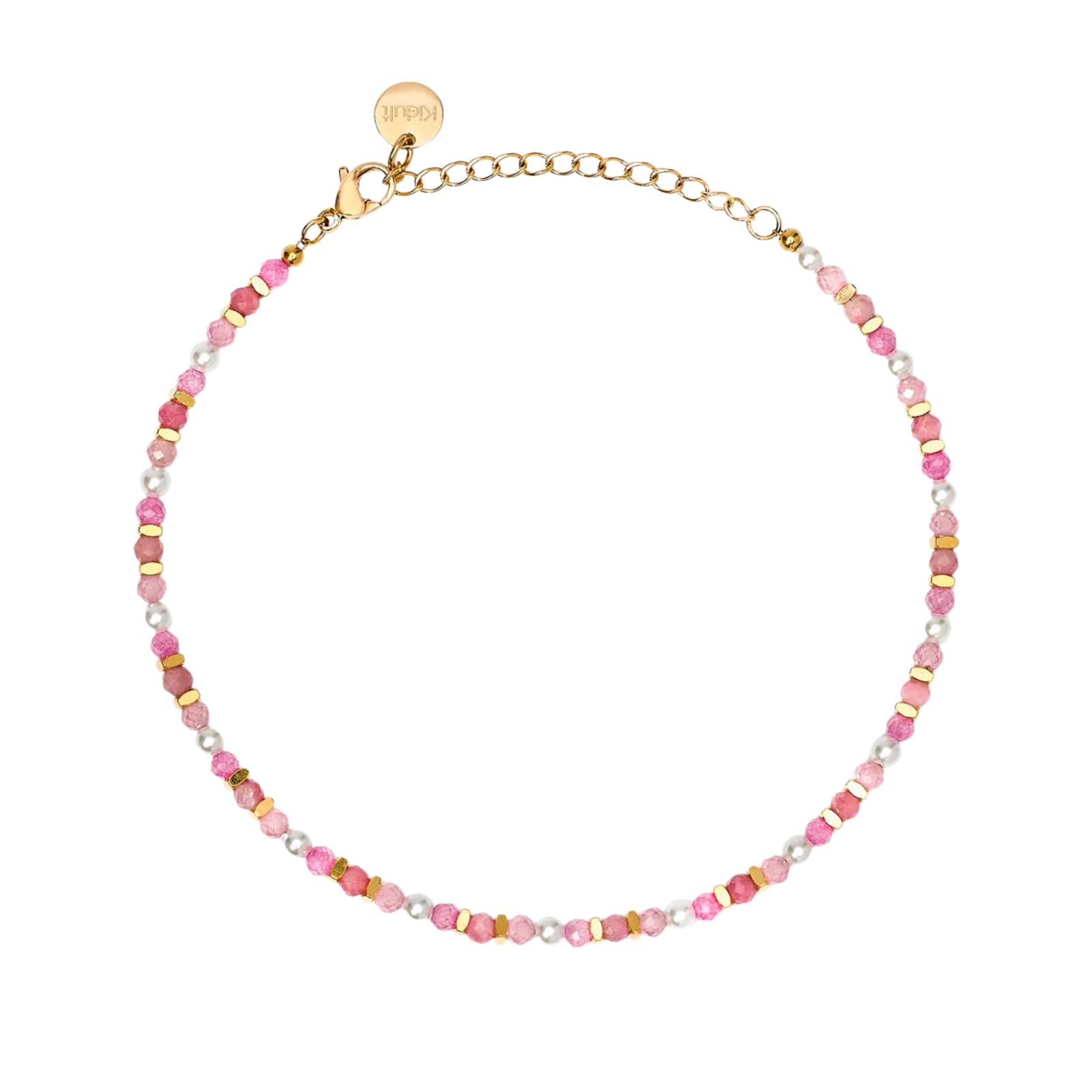 Cavigliera Kidult Style 86 in acciaio oro con perline rosa Regolabile 21-25 cm