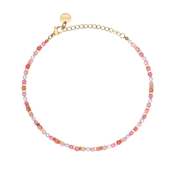 Cavigliera Kidult Style 86 in acciaio oro con perline rosa Regolabile 21-25 cm