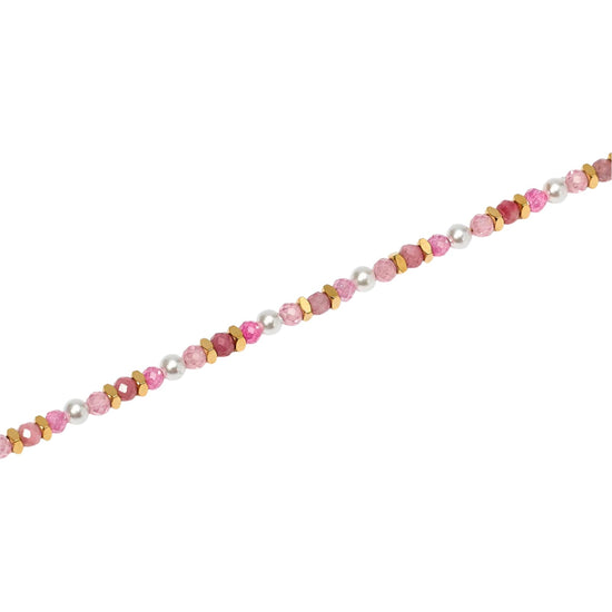 Cavigliera Kidult Style 86 in acciaio oro con perline rosa Regolabile 21-25 cm