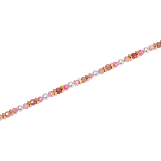 Cavigliera Kidult Style 86 in acciaio oro con perline rosa Regolabile 21-25 cm