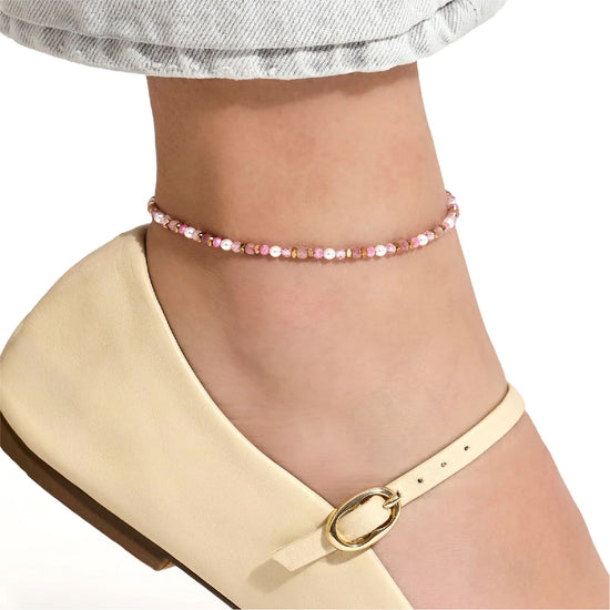 Cavigliera Kidult Style 86 in acciaio oro con perline rosa Regolabile 21-25 cm