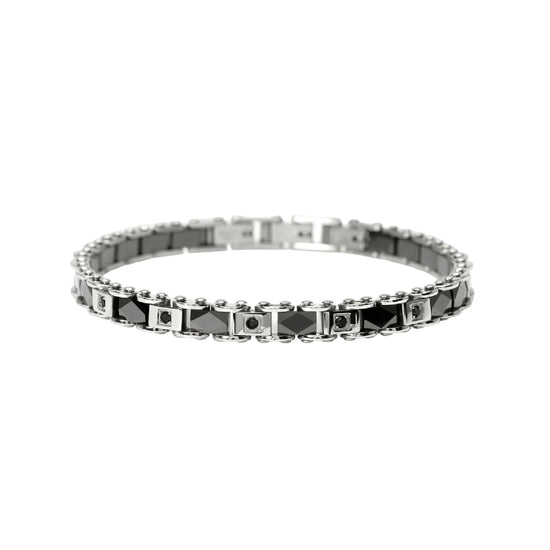 Bracciale catena Kidult Style 22 in acciaio cristalli neri 20,5 cm