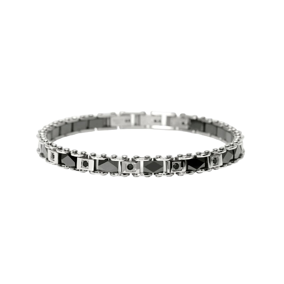 Bracciale catena Kidult Style 22 in acciaio cristalli neri 20,5 cm