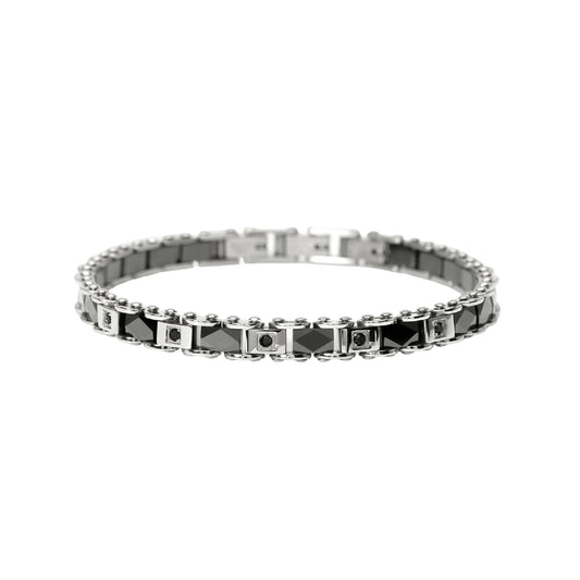 Bracciale catena Kidult Style 22 in acciaio cristalli neri 20,5 cm