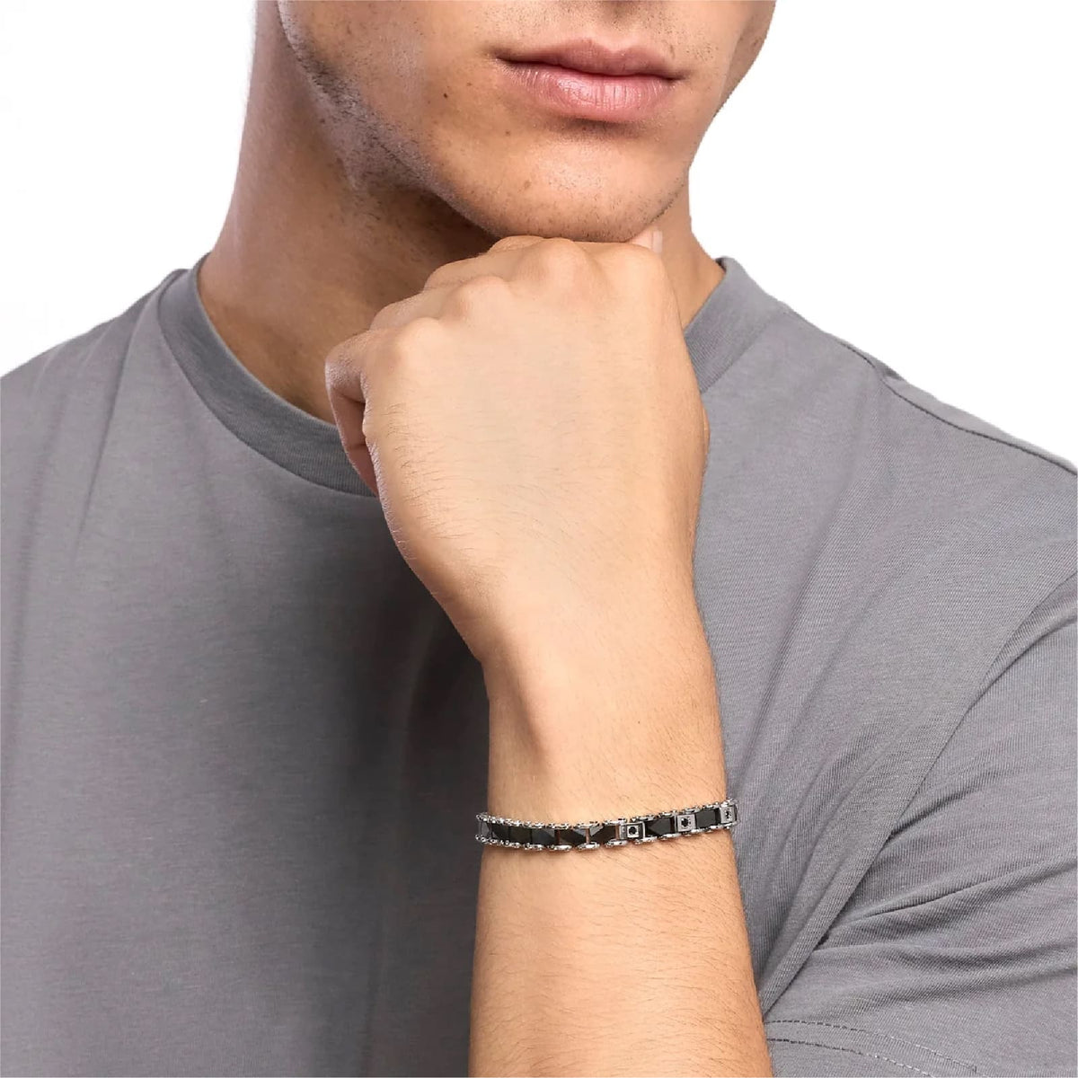 Bracciale catena Kidult Style 22 in acciaio cristalli neri 20,5 cm
