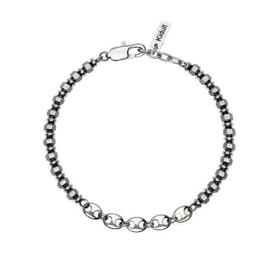 Bracciale Kidult Style 63 in acciaio ed ematite catena marina 21 cm