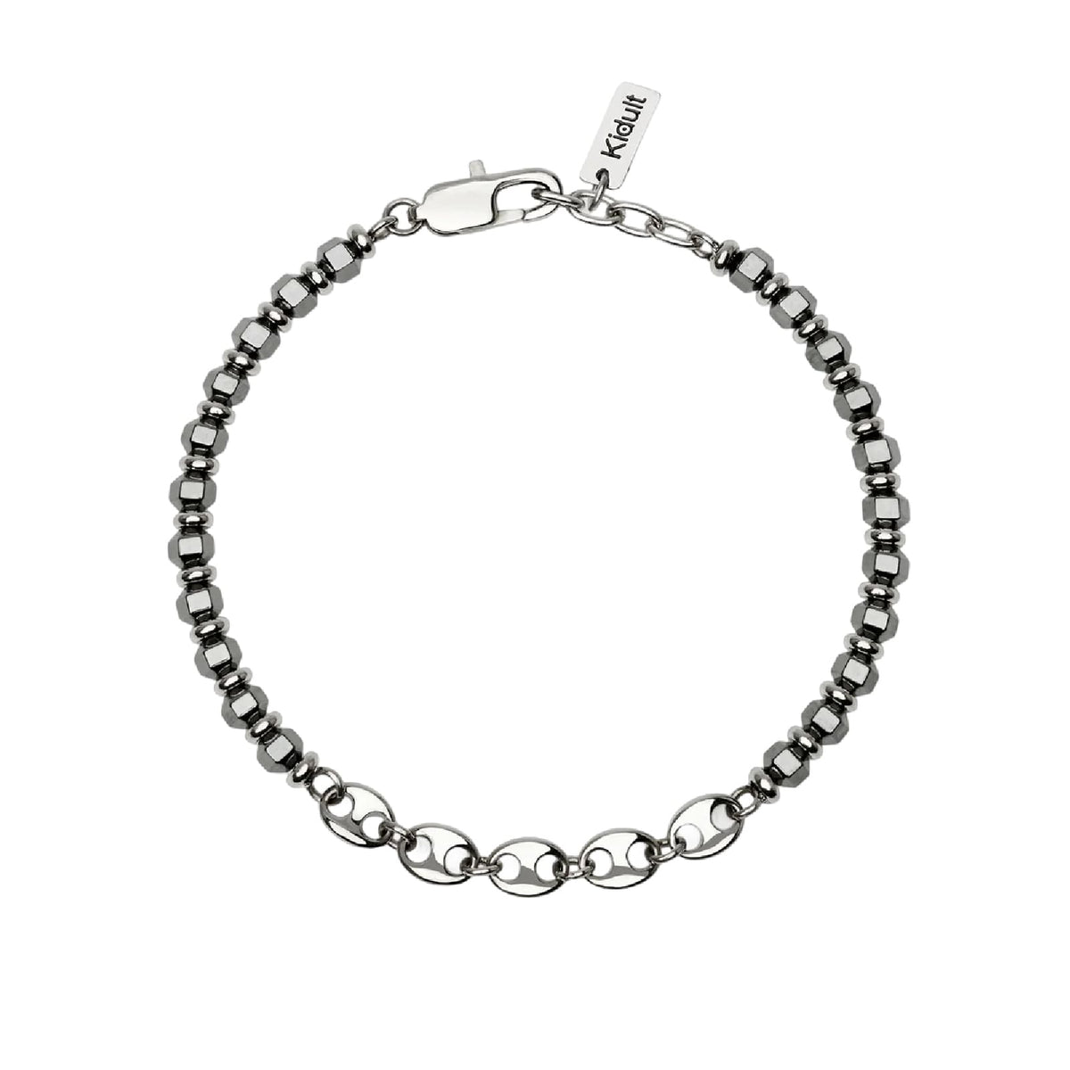 Bracciale Kidult Style 63 in acciaio ed ematite catena marina 21 cm
