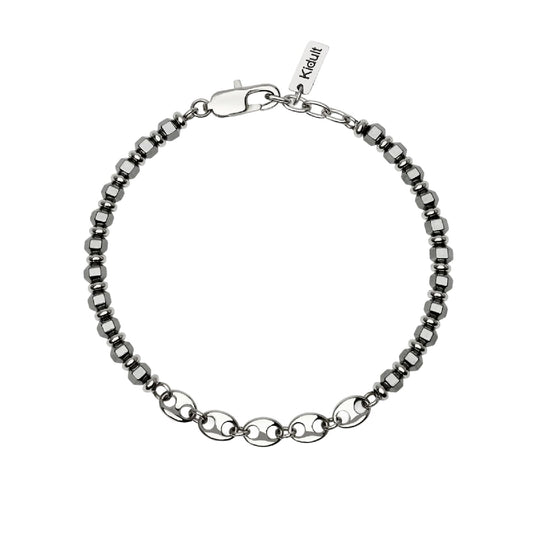 Bracciale Kidult Style 63 in acciaio ed ematite catena marina 21 cm