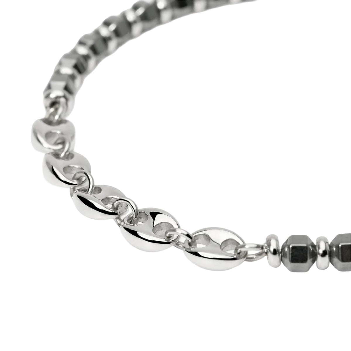 Bracciale Kidult Style 63 in acciaio ed ematite catena marina 21 cm