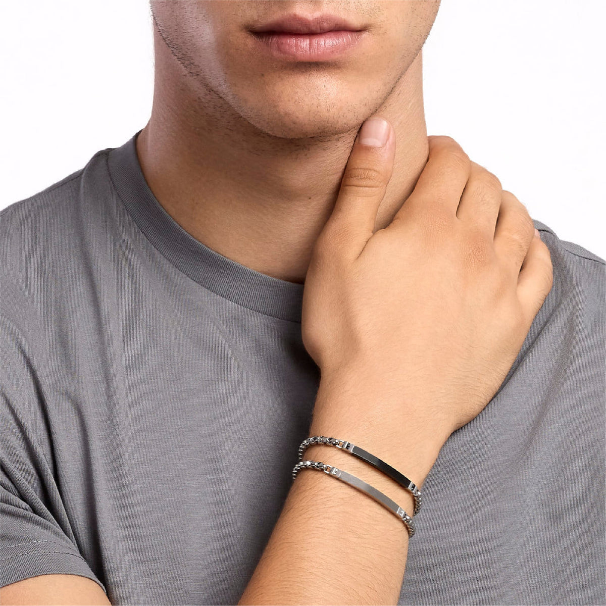 Bracciale catena veneta Kidult Style 17 in acciaio piastra 21 cm