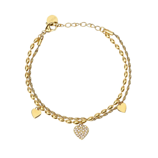 Bracciale Kidult Style 98 in acciaio dorato cuori cristalli 19 cm