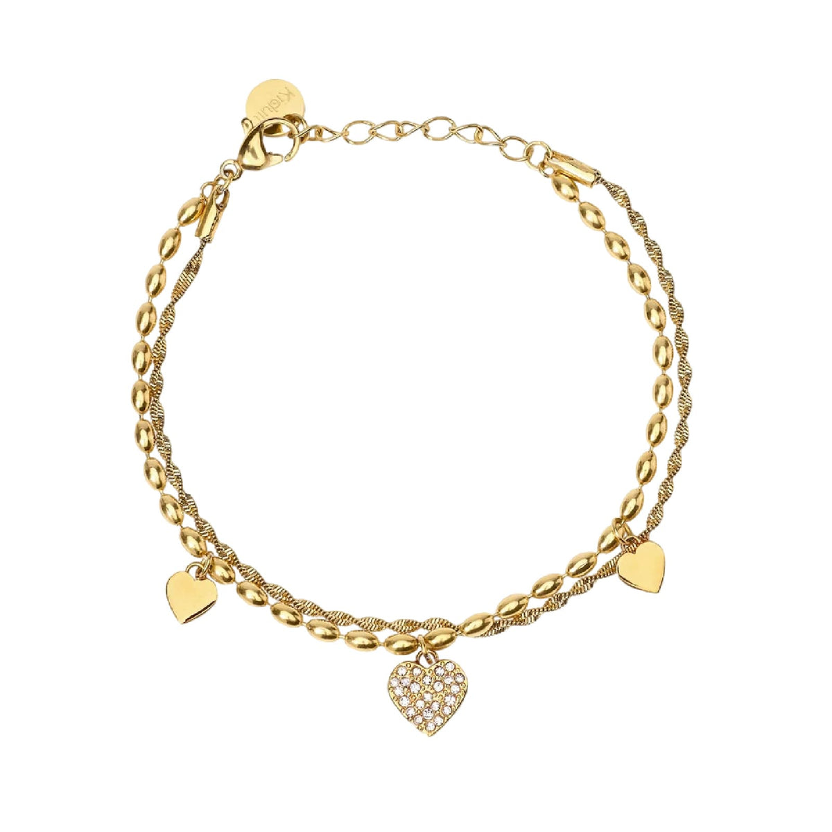 Bracciale Kidult Style 98 in acciaio dorato cuori cristalli 19 cm