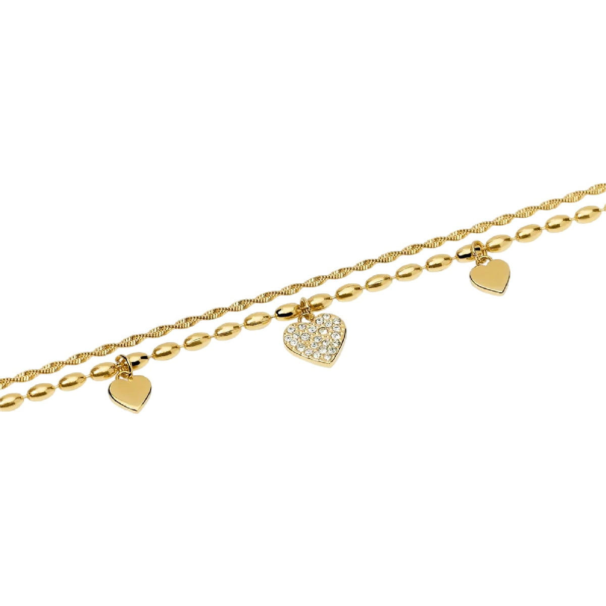 Bracciale Kidult Style 98 in acciaio dorato cuori cristalli 19 cm