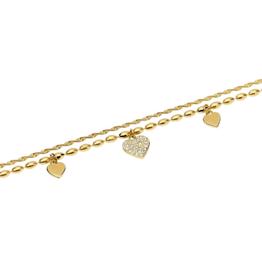 Bracciale Kidult Style 98 in acciaio dorato cuori cristalli 19 cm