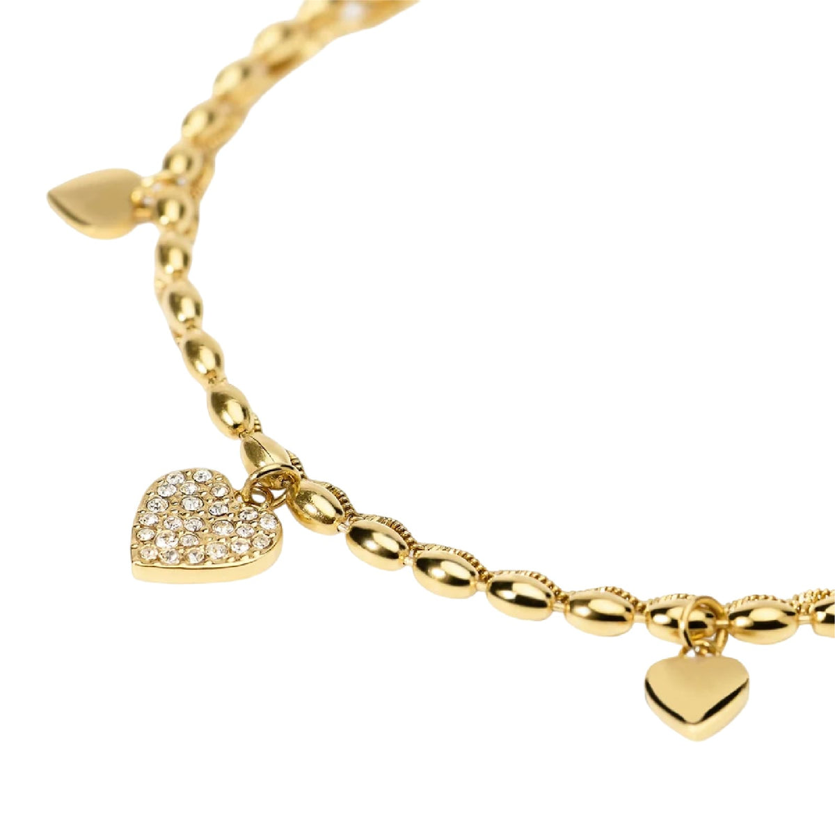 Bracciale Kidult Style 98 in acciaio dorato cuori cristalli 19 cm