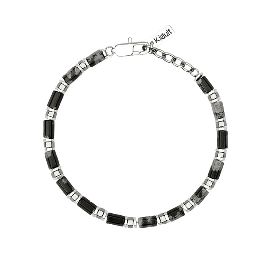 Bracciale Kidult Style 65 in acciaio ematite ossidiana 21 cm