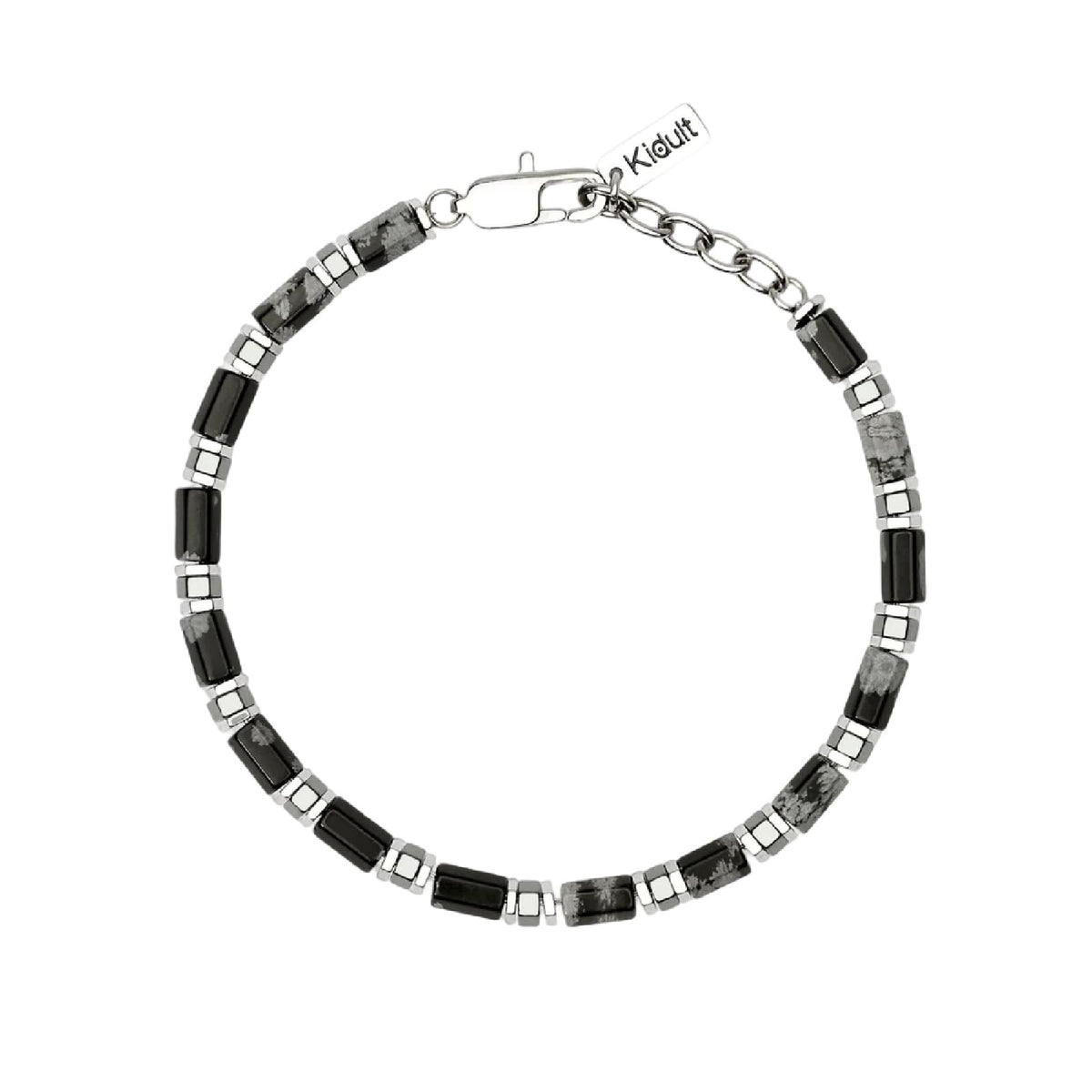 Bracciale Kidult Style 65 in acciaio ematite ossidiana 21 cm
