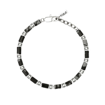 Bracciale Kidult Style 65 in acciaio ematite ossidiana 21 cm