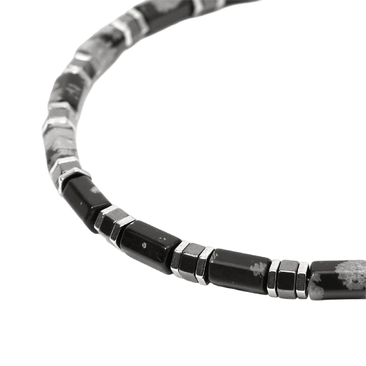 Bracciale Kidult Style 65 in acciaio ematite ossidiana 21 cm