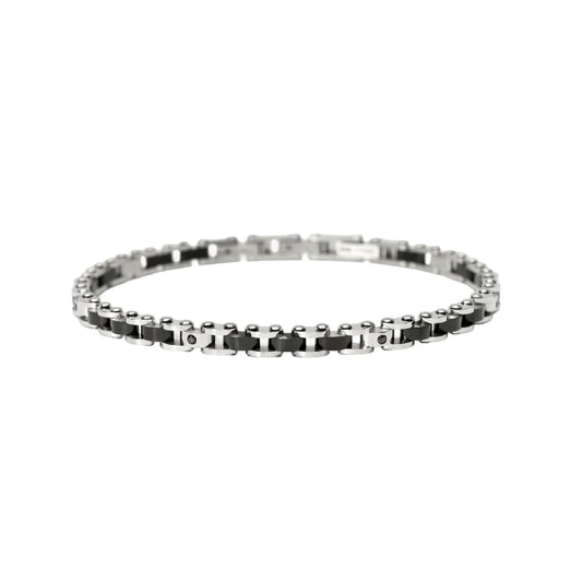 Bracciale catena Kidult Style 66 in acciaio pdv nero cristalli 20,5 cm