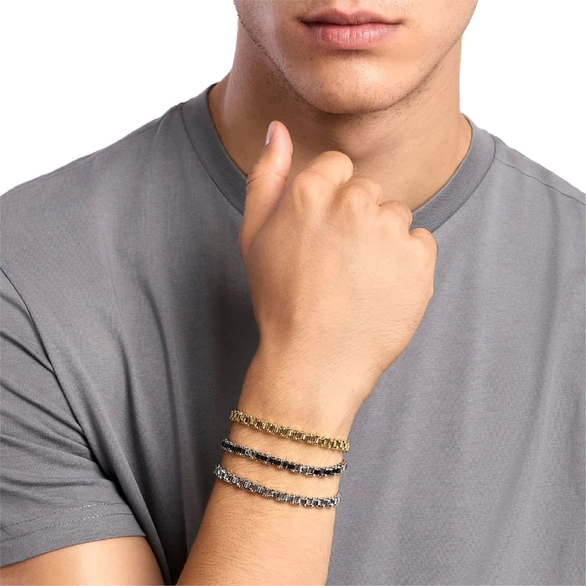 Bracciale catena Kidult Style 66 in acciaio pdv nero cristalli 20,5 cm