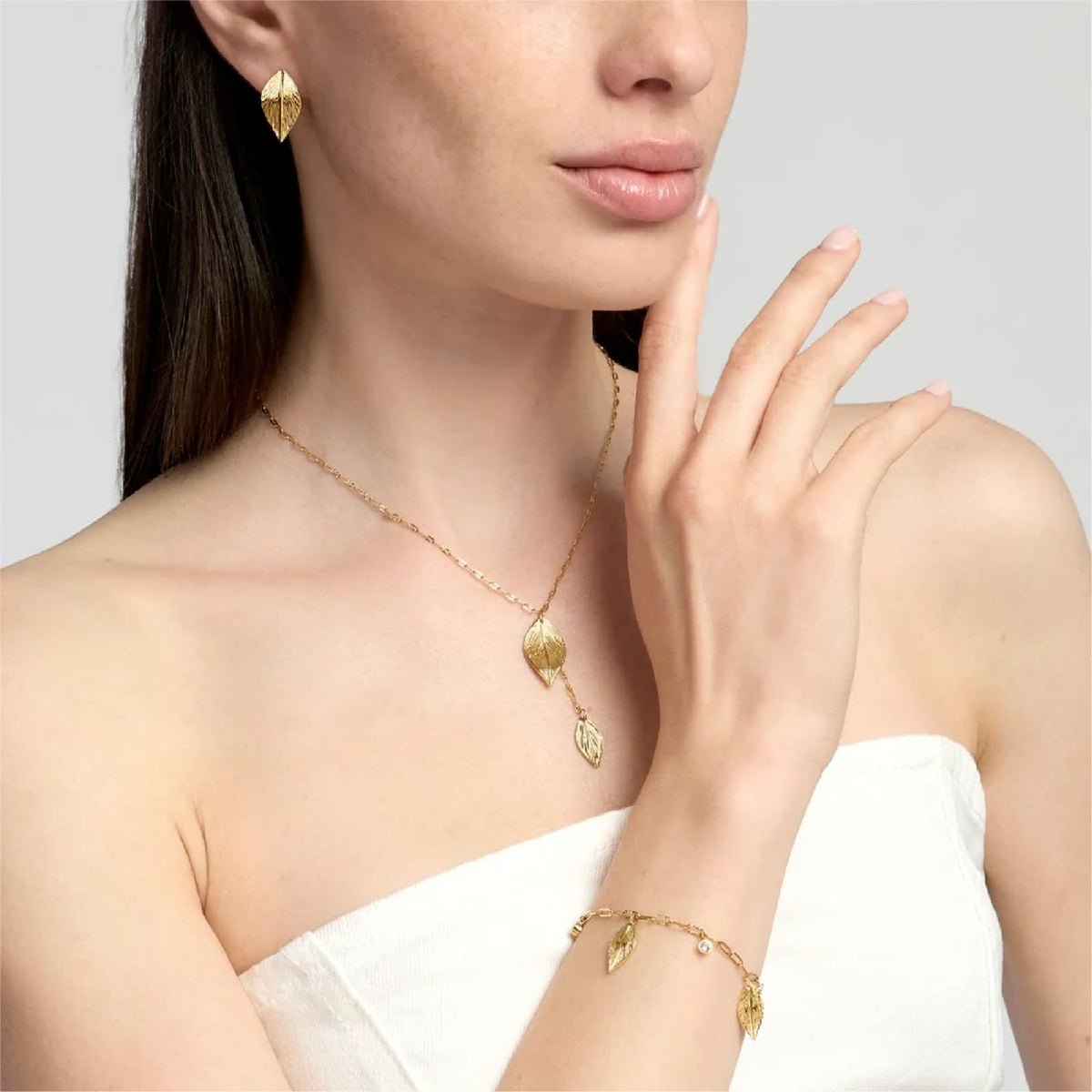 Bracciale catena Kidult Style 91 in acciaio dorato foglie 19 cm