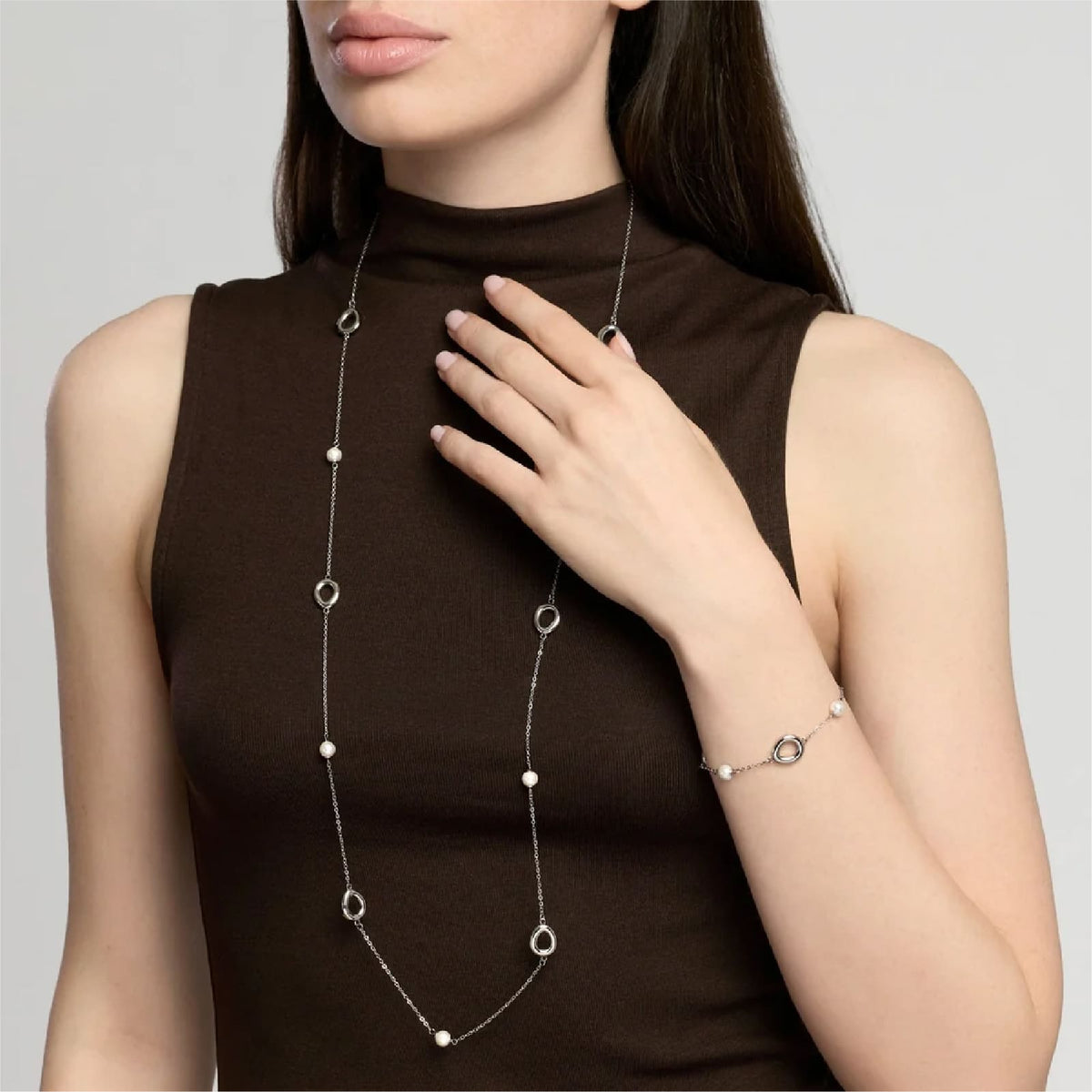 Bracciale catena rolò Kidult Style 92 in acciaio perle 19 cm