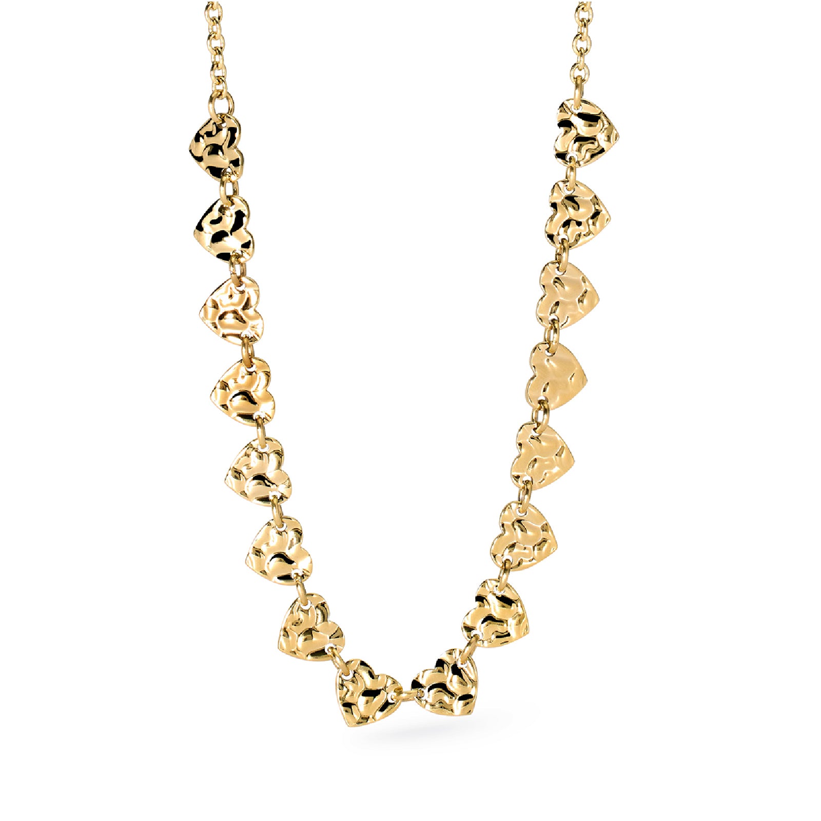Collana girocollo Kidult Style in acciaio oro e cuori martellati MISURA UNICA