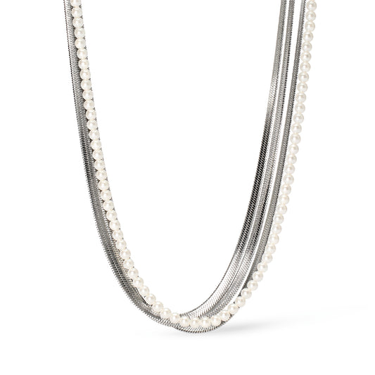 Collana multifilo con perle conchiglia Kidult Style acciaio MISURA UNICA