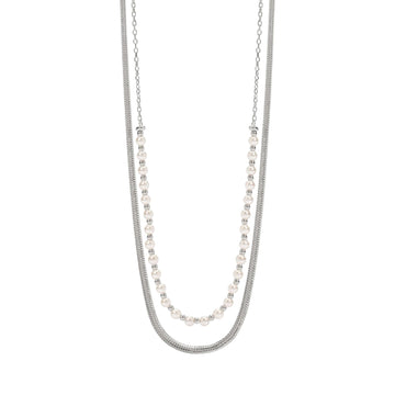 Collana multifilo Kidult Style in acciaio con perle bianche MISURA UNICA