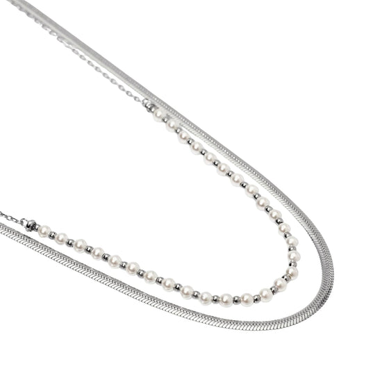 Collana multifilo Kidult Style in acciaio con perle bianche MISURA UNICA